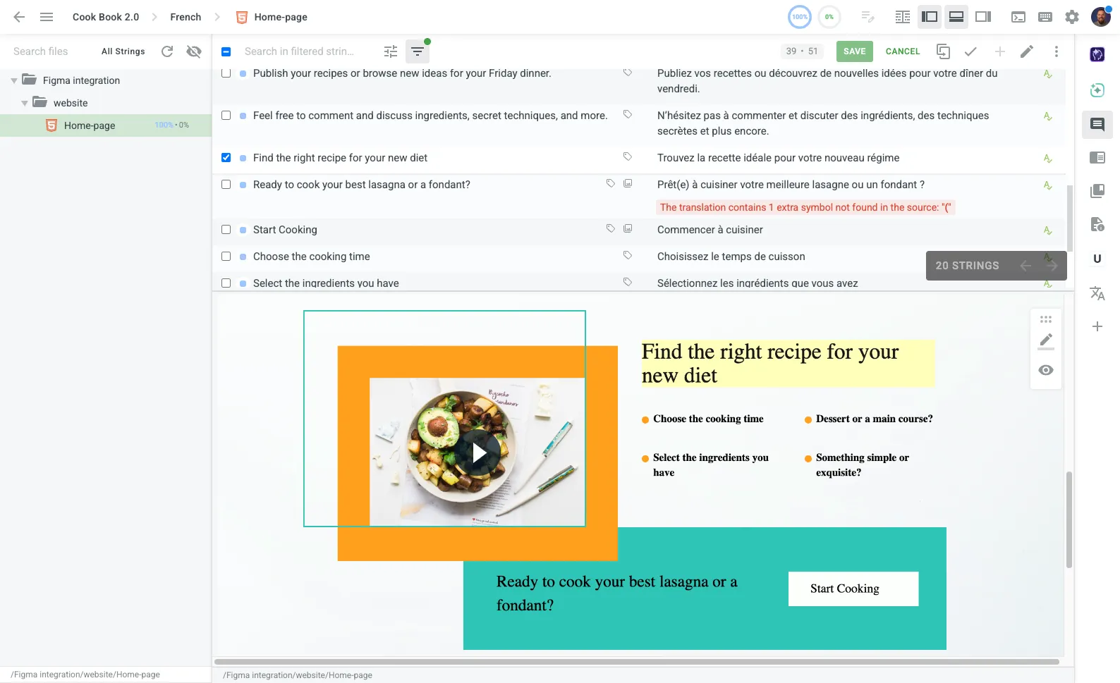 Crowdin Editor with contextual panels